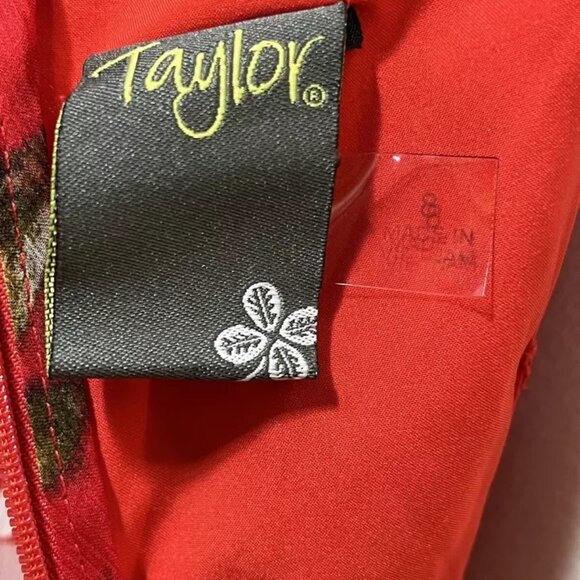 Taylor Ruffle Chiffon Dress 8 Red Floral Waterfall Sleeveless Lined V-Neck Frill - Picture 6 of 8